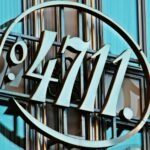 No. 4711 cologne logo on a contemporary glass facade, combining modern and vintage elements.